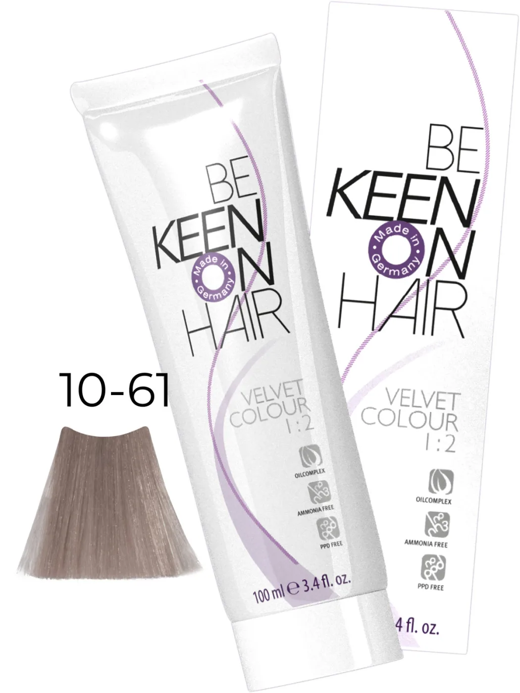 KEEN Vopsea cremă VELVET COLOUR 10.61 — Blond ultra deschis violet-cenușiu - Imagine 1