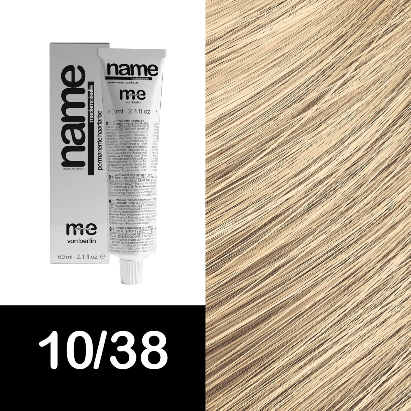 MEMADEMOISELLE Vopsea cremă permanentă NAME GOLD — nuanțe aurii — 10/38 — Blond extra deschis / auriu, perlat - Imagine 1