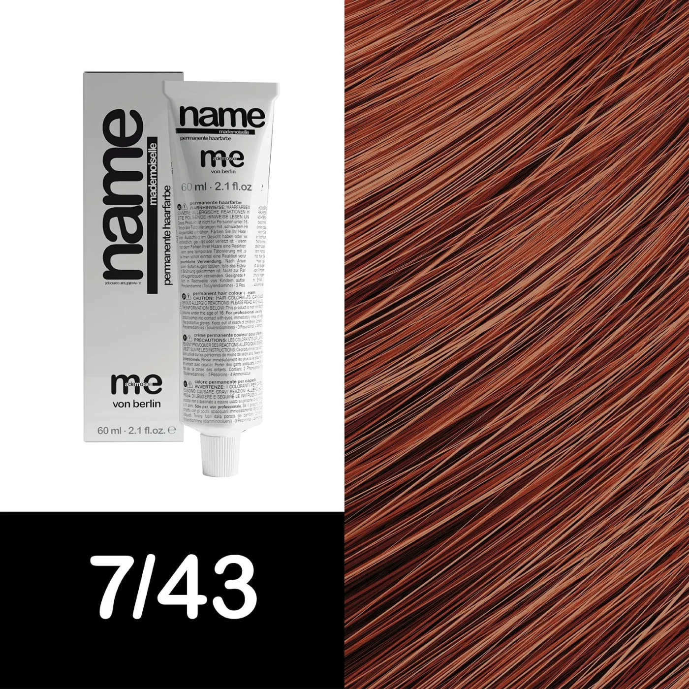 MEMADEMOISELLE Vopsea cremă permanentă NAME FASHION SHADES — nuanțe fashion — 7/43 — Blond mediu / roșu, auriu - Imagine 1