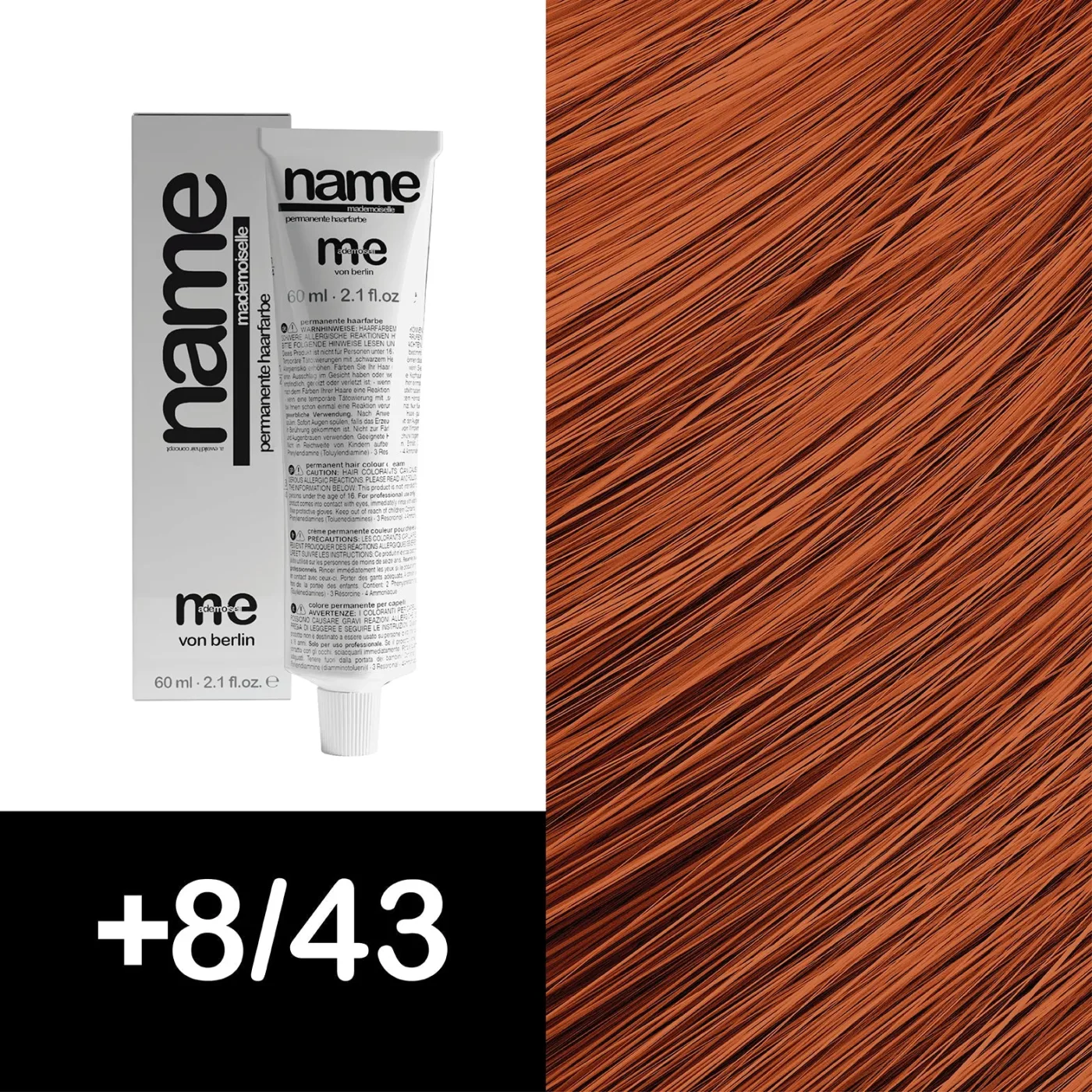 MEMADEMOISELLE Vopsea cremă permanentă NAME FASHION SHADES — nuanțe fashion — +8/43 — Blond deschis / roșu, auriu, intens - Imagine 1
