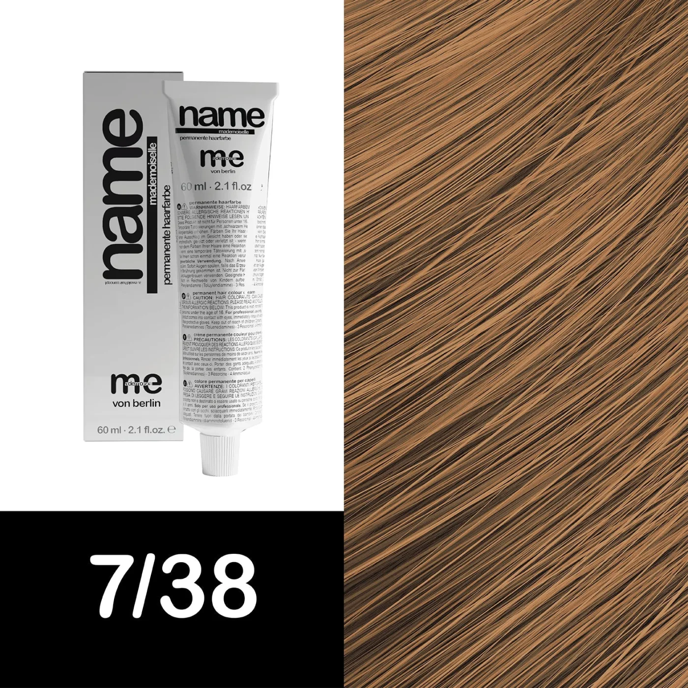 MEMADEMOISELLE Vopsea cremă permanentă NAME GOLD — nuanțe aurii — 7/38 — Blond mediu / auriu, perlat - Imagine 1