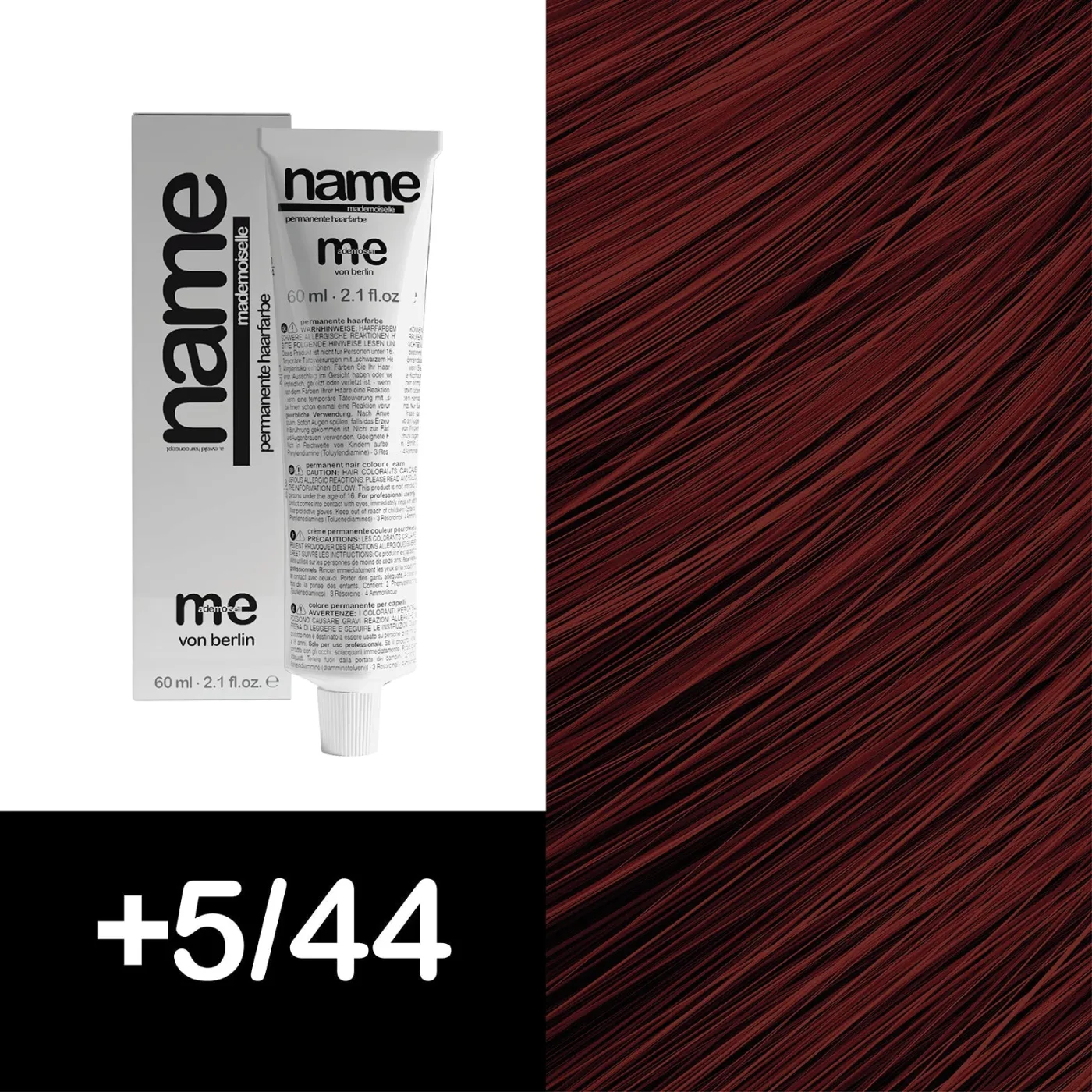 MEMADEMOISELLE Vopsea cremă permanentă NAME FASHION SHADES — nuanțe fashion — +5/44 — Șaten deschis / roșu, intens - Imagine 1