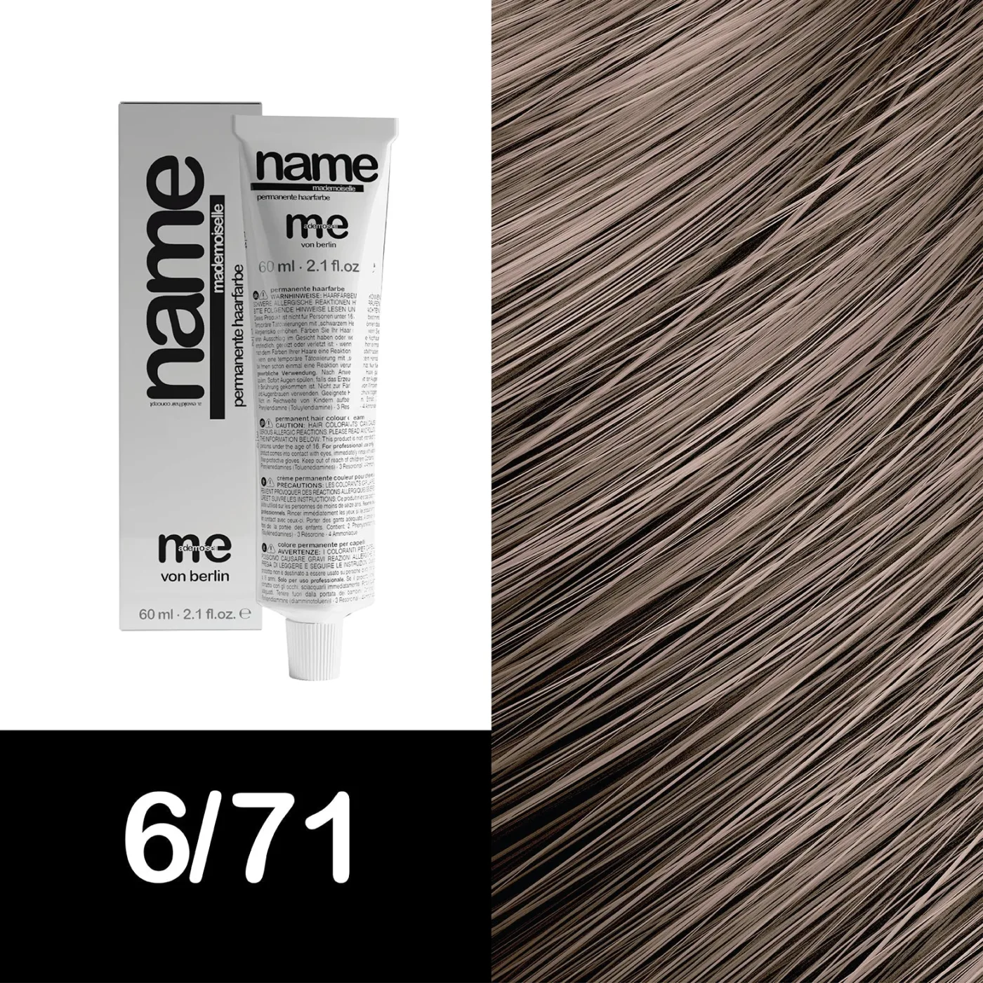MEMADEMOISELLE Vopsea cremă permanentă NAME BROWN — nuanțe de maro — 6/71 — Blond închis / maro, cenușiu - Imagine 1