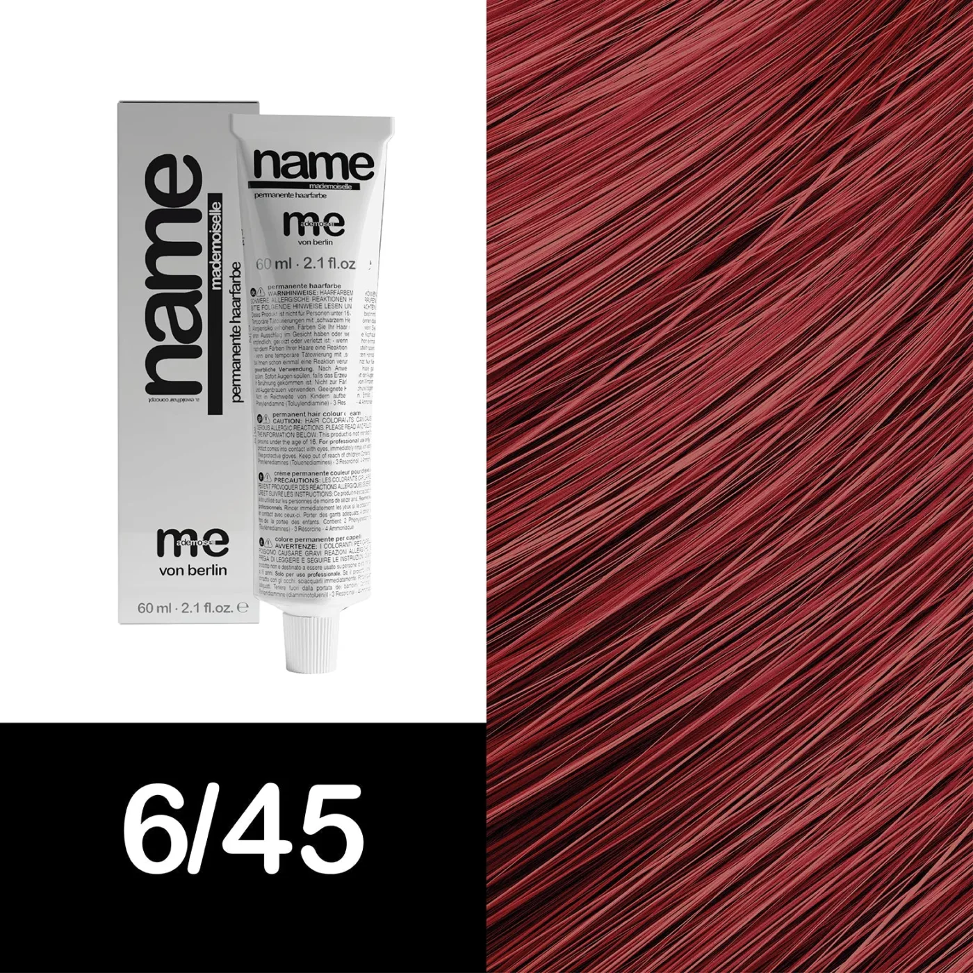 MEMADEMOISELLE Vopsea cremă permanentă NAME FASHION SHADES — nuanțe fashion — 6/45 — Blond închis / roșu, mahon - Imagine 1