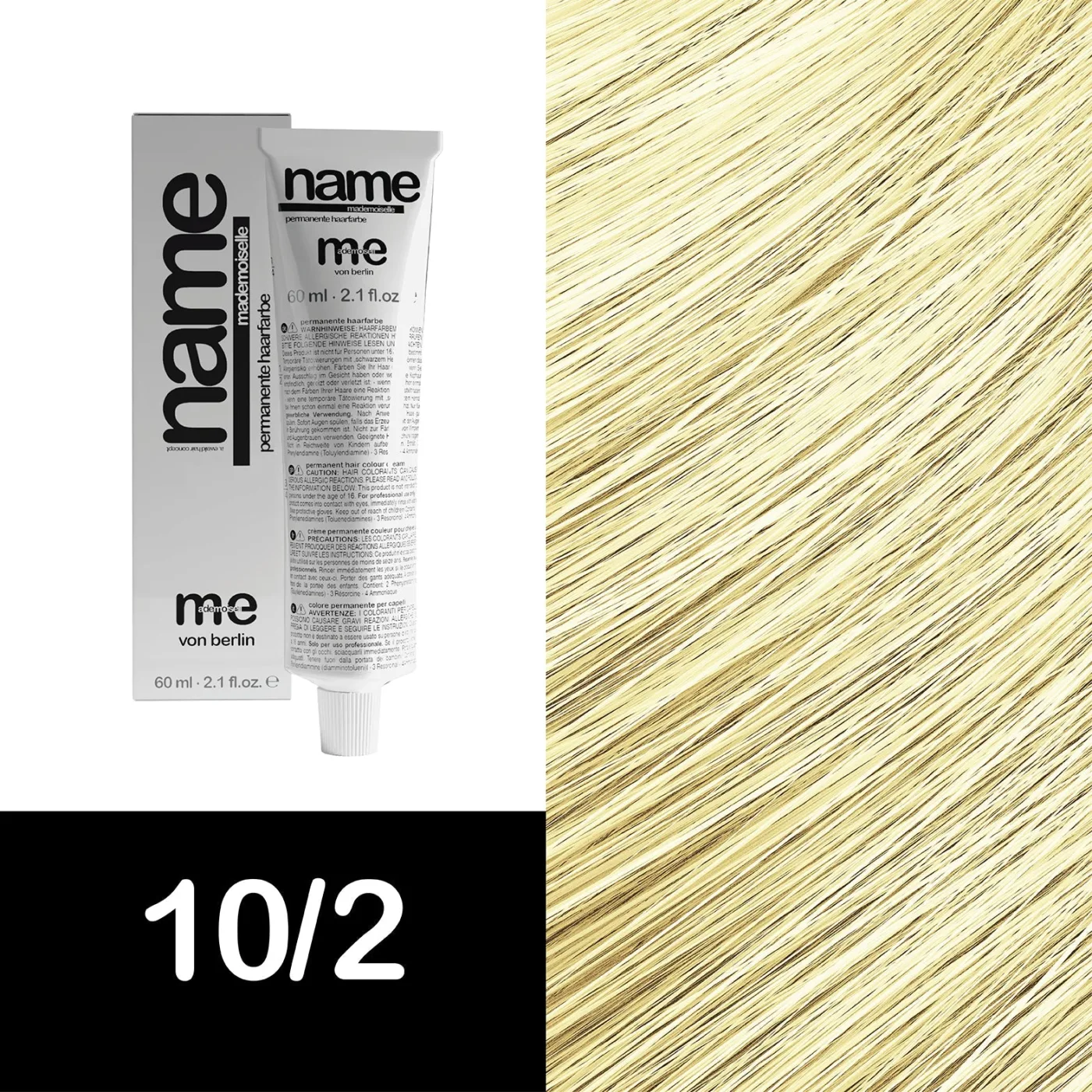 MEMADEMOISELLE Vopsea cremă permanentă NAME ASH — nuanțe cenușii — 10/2 — Blond extra deschis / mat - Imagine 1