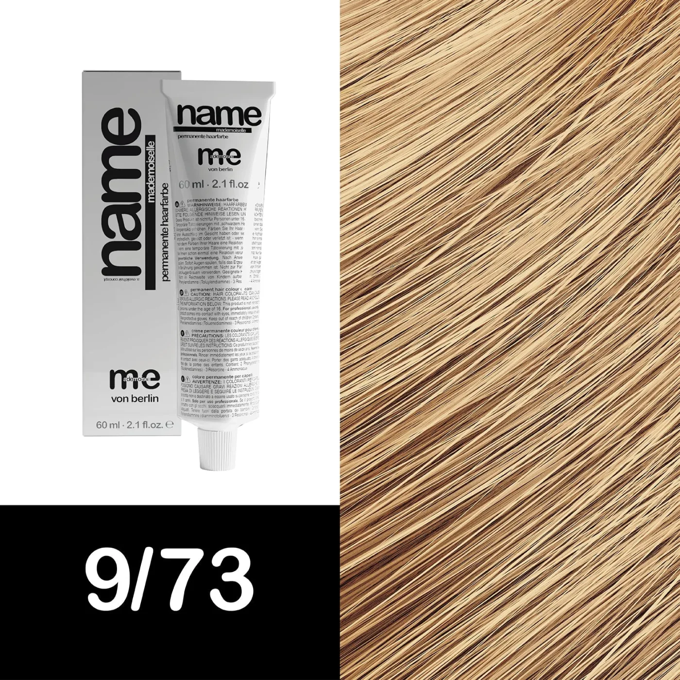 MEMADEMOISELLE Vopsea cremă permanentă NAME BROWN — nuanțe de maro — 9/73 — Blond foarte deschis / maro, auriu - Imagine 1