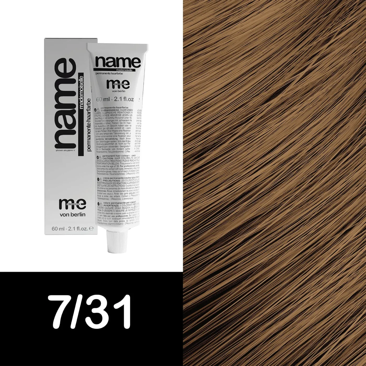 MEMADEMOISELLE Vopsea cremă permanentă NAME GOLD — nuanțe aurii — 7/31 — Blond mediu / auriu, cenușiu - Imagine 1