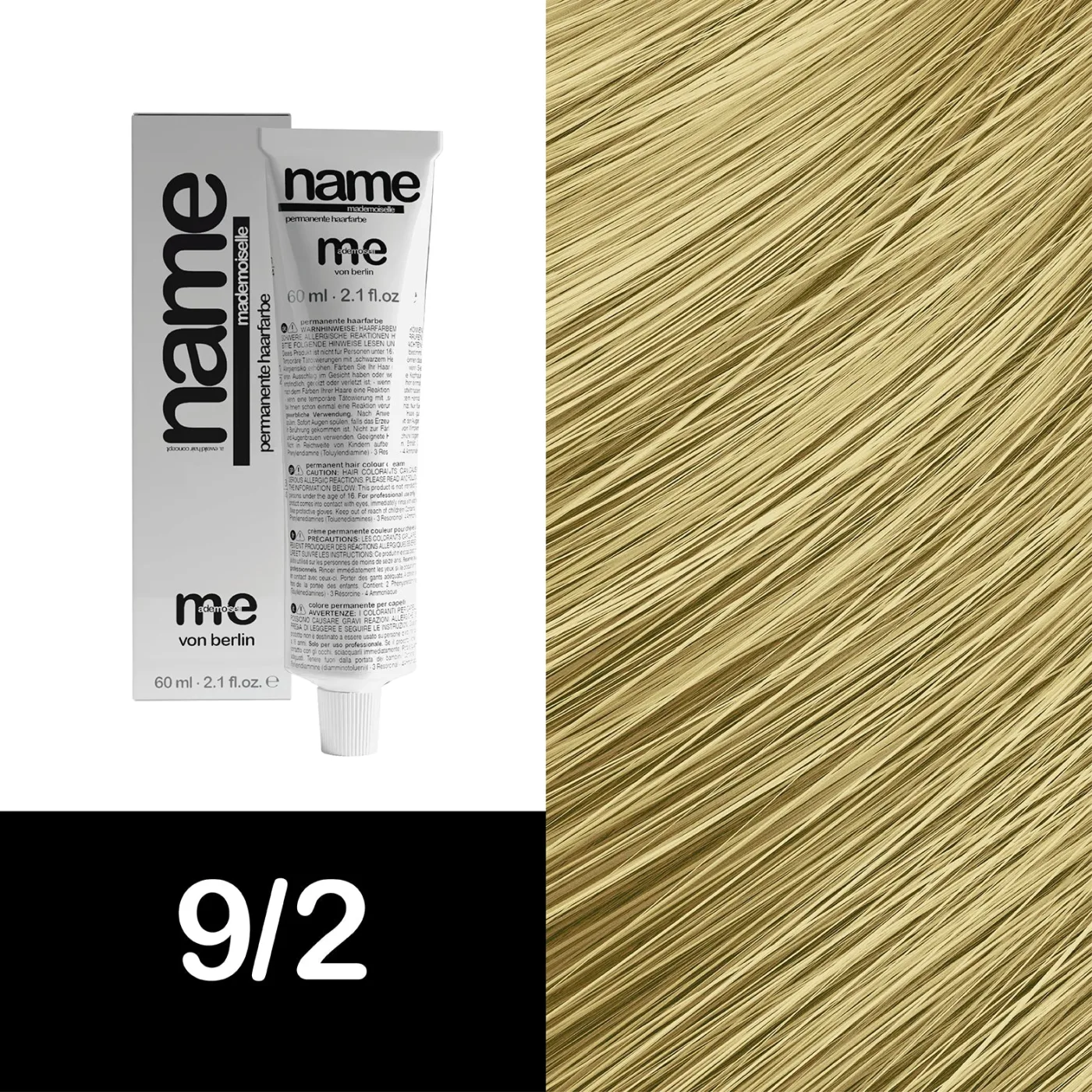 MEMADEMOISELLE Vopsea cremă permanentă NAME ASH — nuanțe cenușii — 9/2 — Blond foarte deschis / mat - Imagine 1