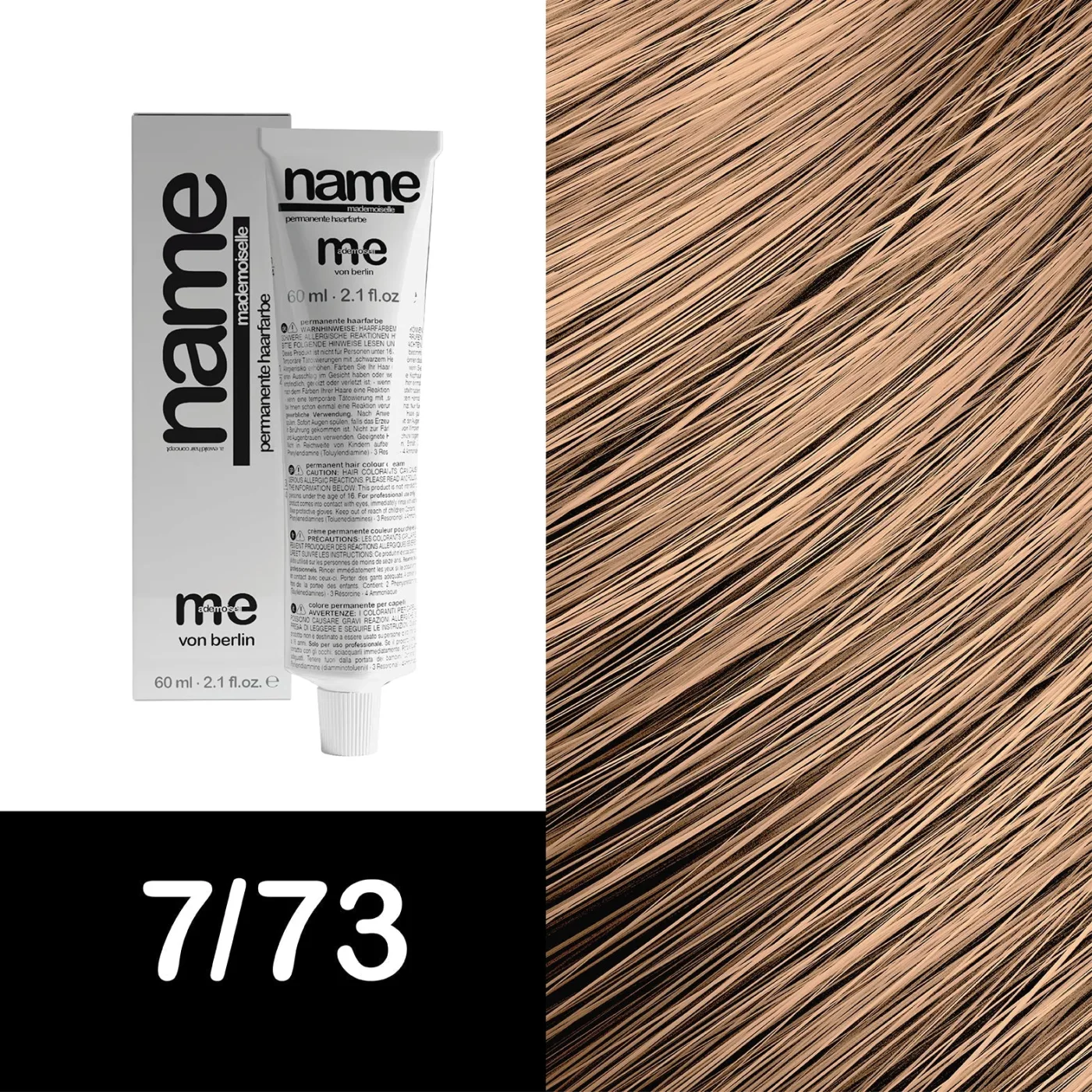 MEMADEMOISELLE Vopsea cremă permanentă NAME BROWN — nuanțe de maro — 7/73 — Blond mediu / maro, auriu - Imagine 1