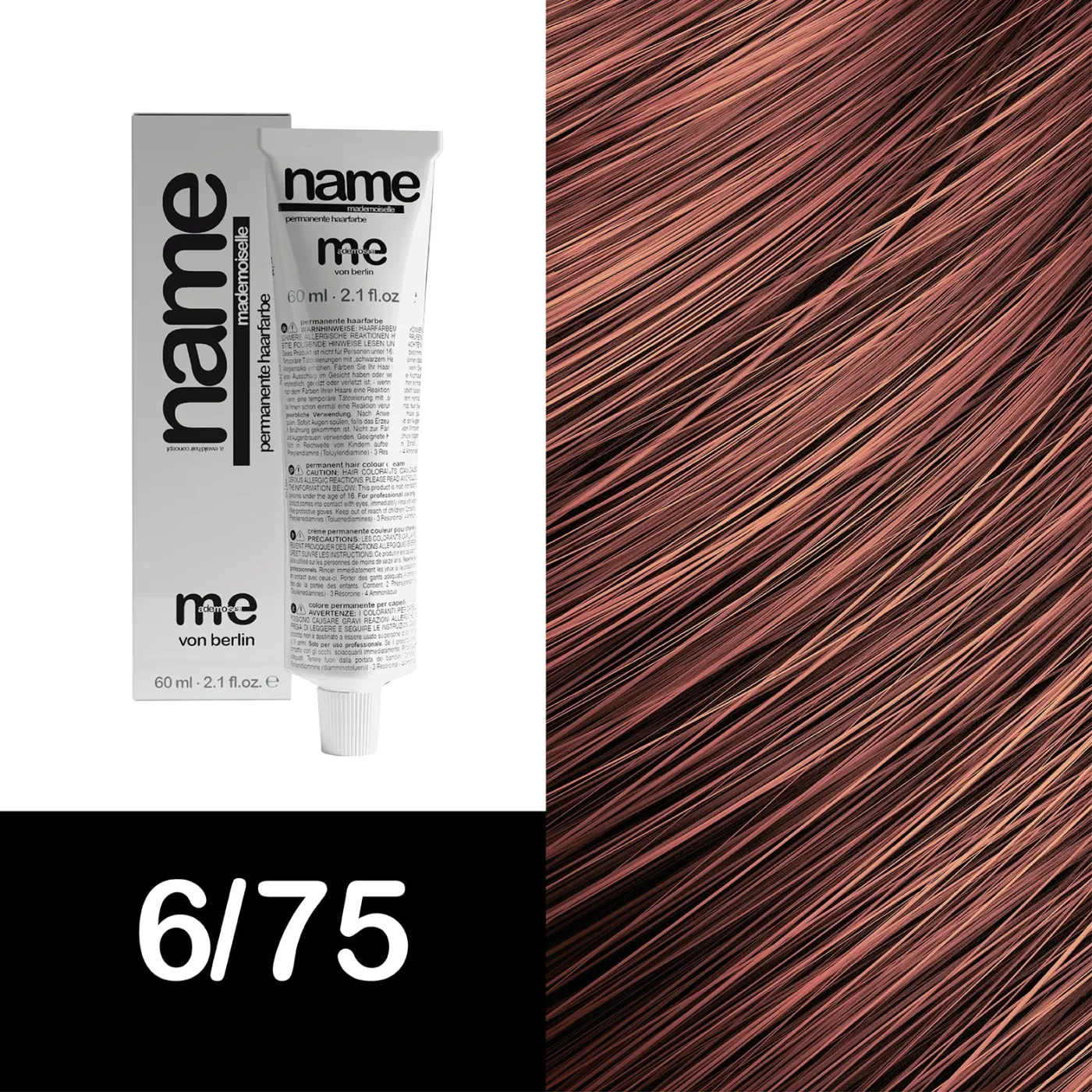 MEMADEMOISELLE Vopsea cremă permanentă NAME BROWN — nuanțe de maro — 6/75 — Blond închis / maro, mahon - Imagine 1