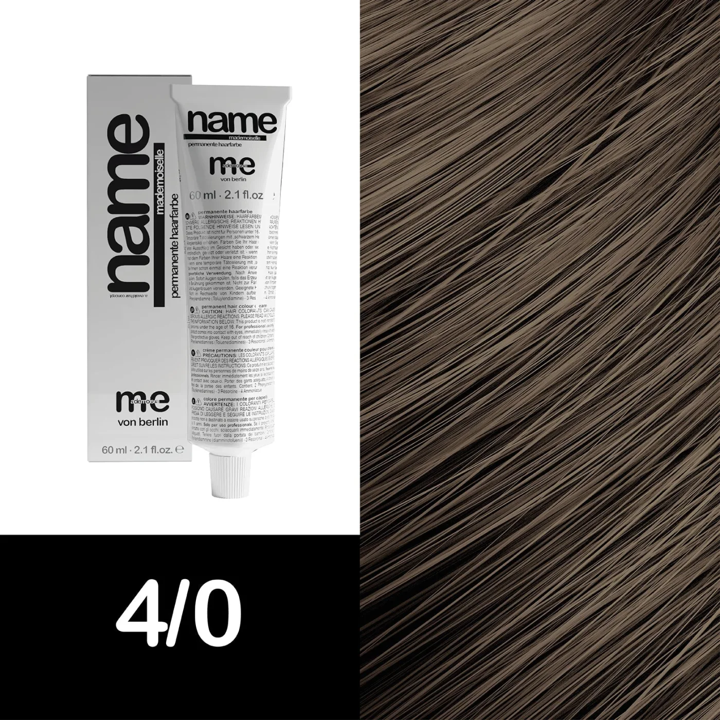 MEMADEMOISELLE Vopsea cremă permanentă NAME NATURAL — nuanțe naturale — 4/0 — Șaten mediu - Imagine 1