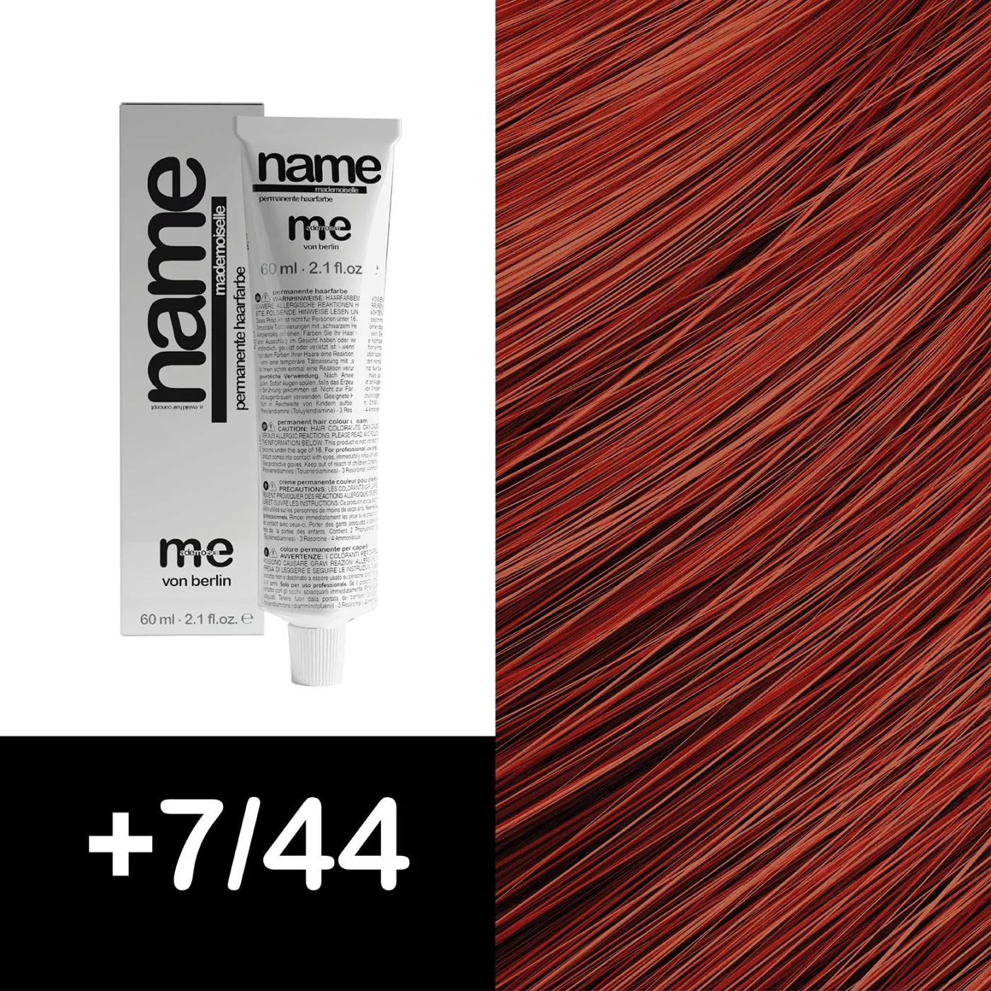 MEMADEMOISELLE Vopsea cremă permanentă NAME FASHION SHADES — nuanțe fashion — +7/44 — Blond mediu / roșu, intens - Imagine 1