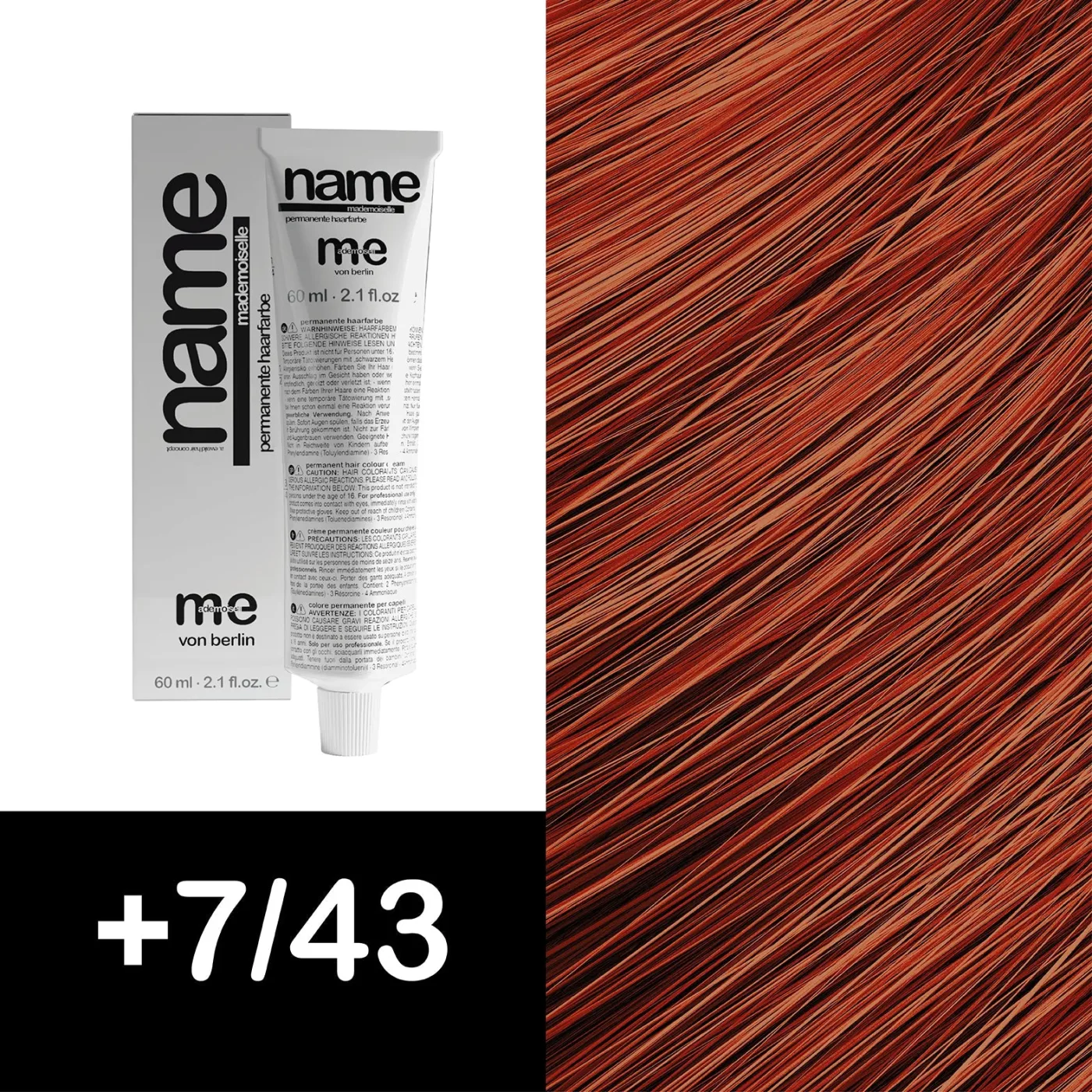 MEMADEMOISELLE Vopsea cremă permanentă NAME FASHION SHADES — nuanțe fashion — +7/43 — Blond mediu / roșu, auriu, intens - Imagine 1