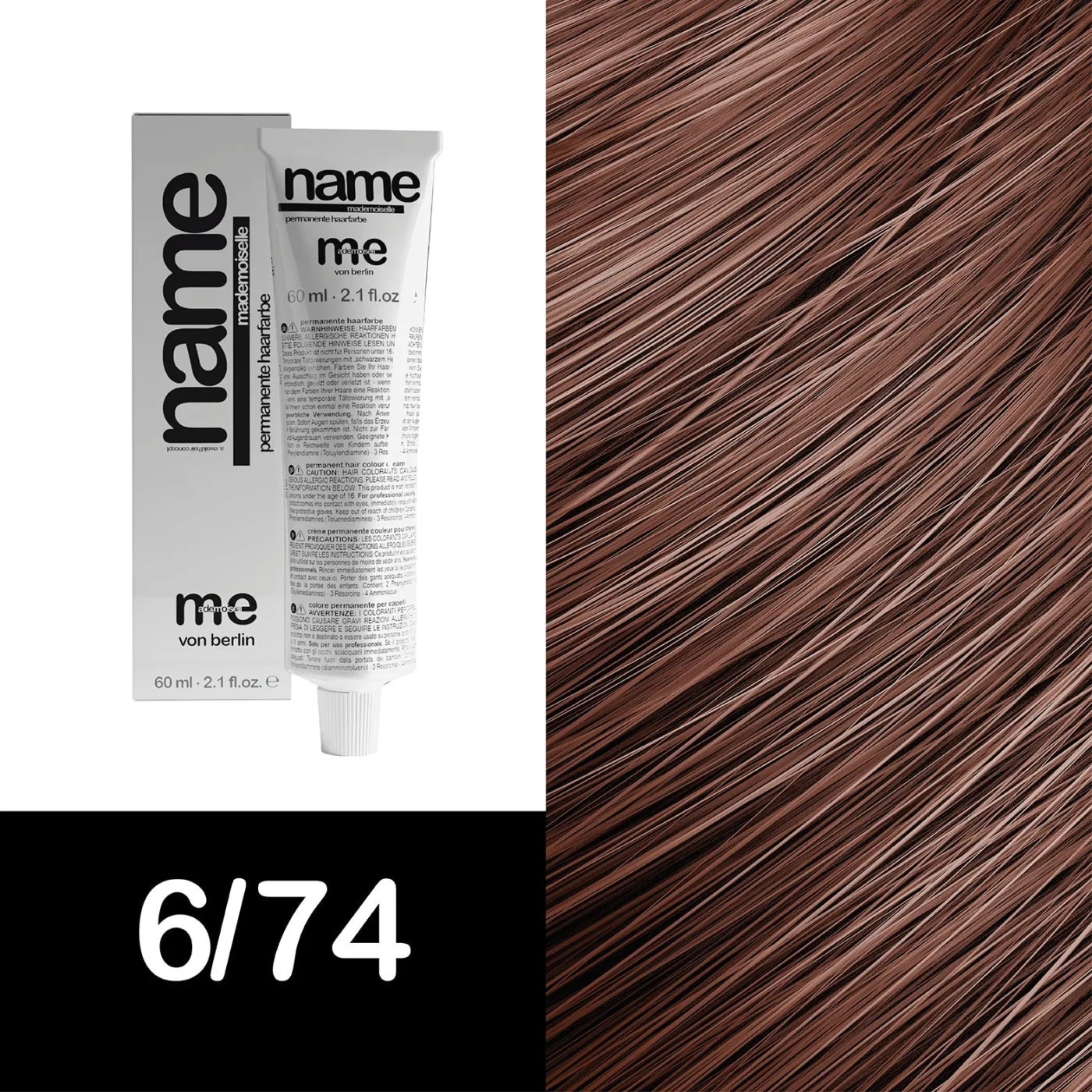 MEMADEMOISELLE Vopsea cremă permanentă NAME BROWN — nuanțe de maro — 6/74 — Blond închis / maro, roșu - Imagine 1