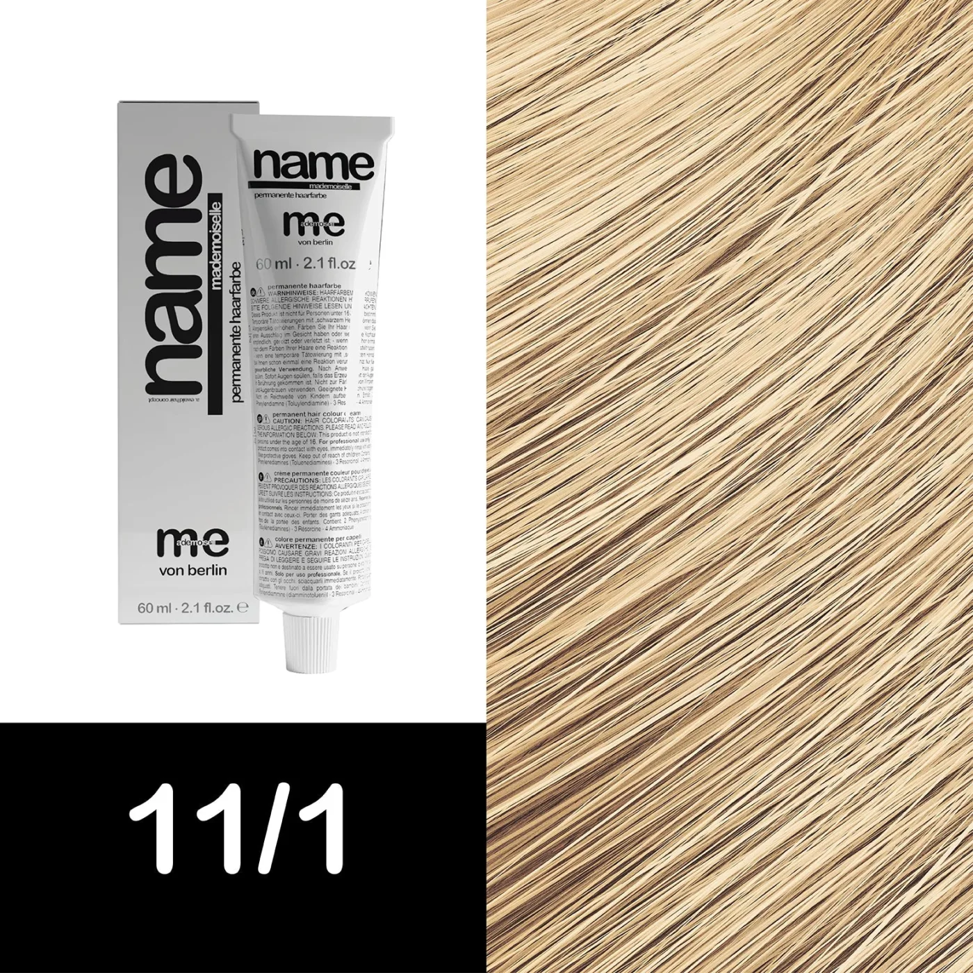 MEMADEMOISELLE Vopsea cremă permanentă NAME SPECIAL BLOND — blonduri speciale — 11/1 — Blond extra luminos / cenușiu - Imagine 1