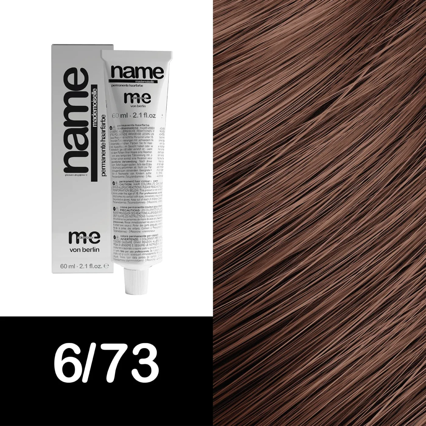 MEMADEMOISELLE Vopsea cremă permanentă NAME BROWN — nuanțe de maro — 6/73 — Blond închis / maro, auriu - Imagine 1