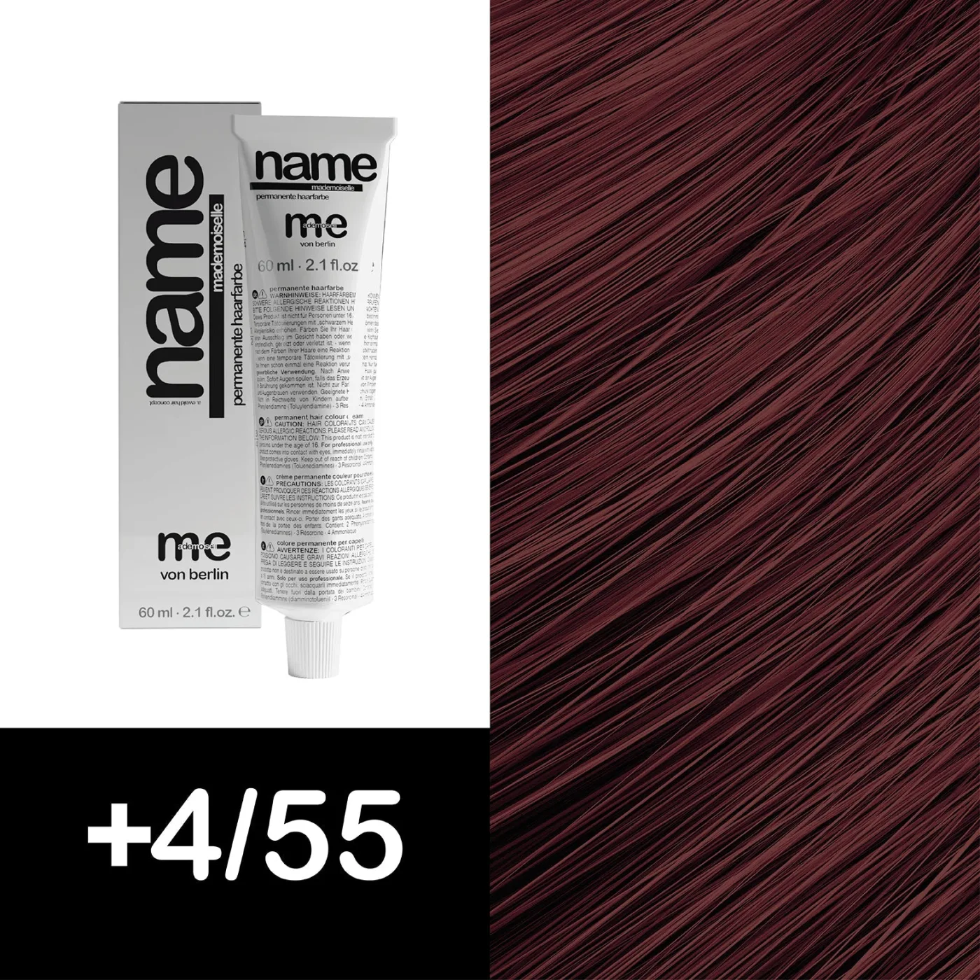 MEMADEMOISELLE Vopsea cremă permanentă NAME FASHION SHADES — nuanțe fashion — +4/55 — Șaten mediu / mahon, intens - Imagine 1