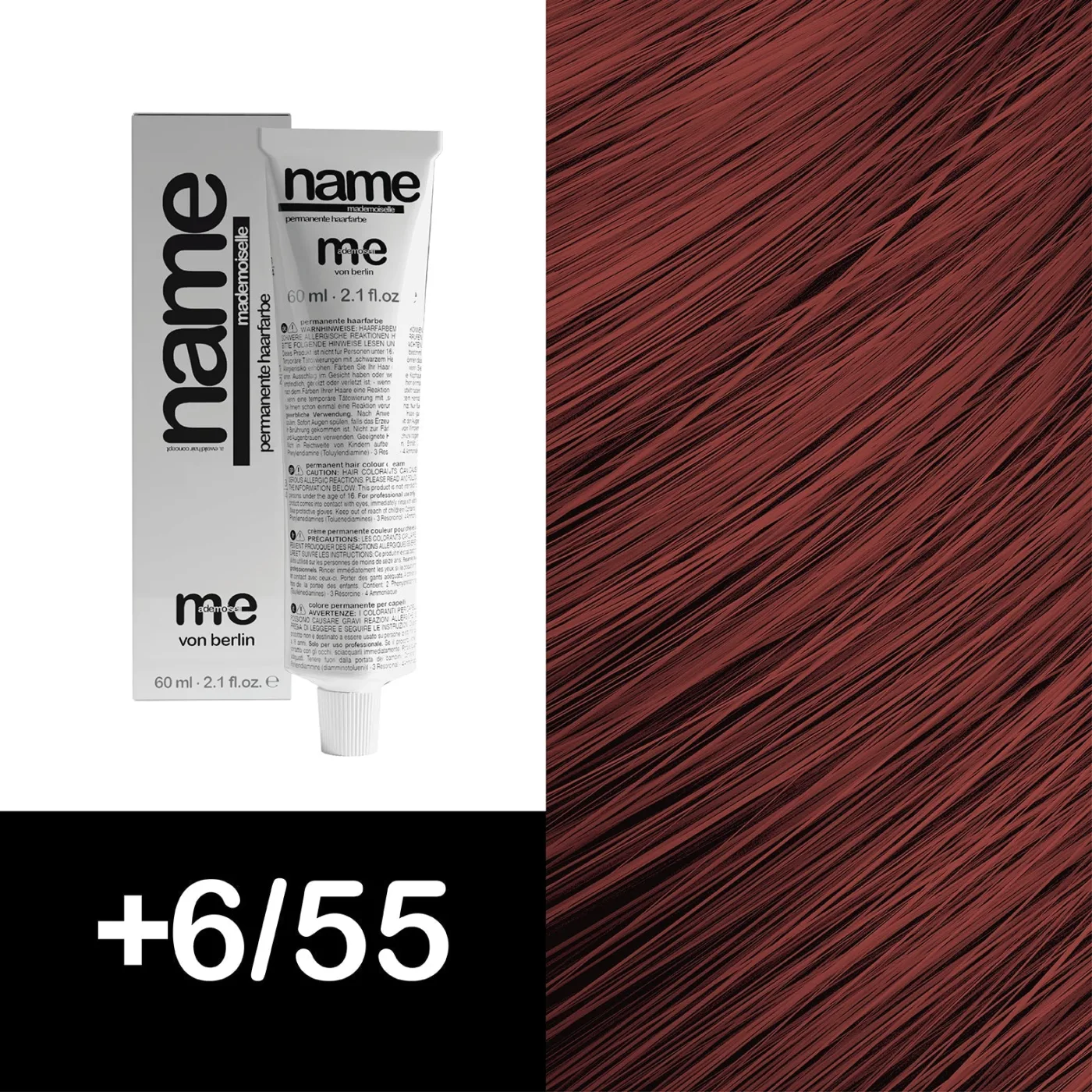 MEMADEMOISELLE Vopsea cremă permanentă NAME FASHION SHADES — nuanțe fashion — +6/55 — Blond închis / mahon, intens - Imagine 1