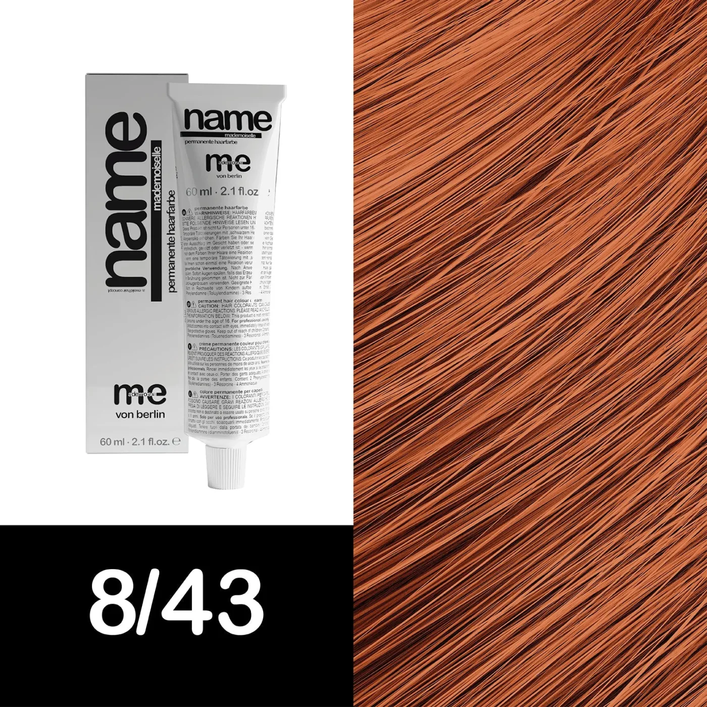 MEMADEMOISELLE Vopsea cremă permanentă NAME FASHION SHADES — nuanțe fashion — 8/43 — Blond deschis / roșu, auriu - Imagine 1