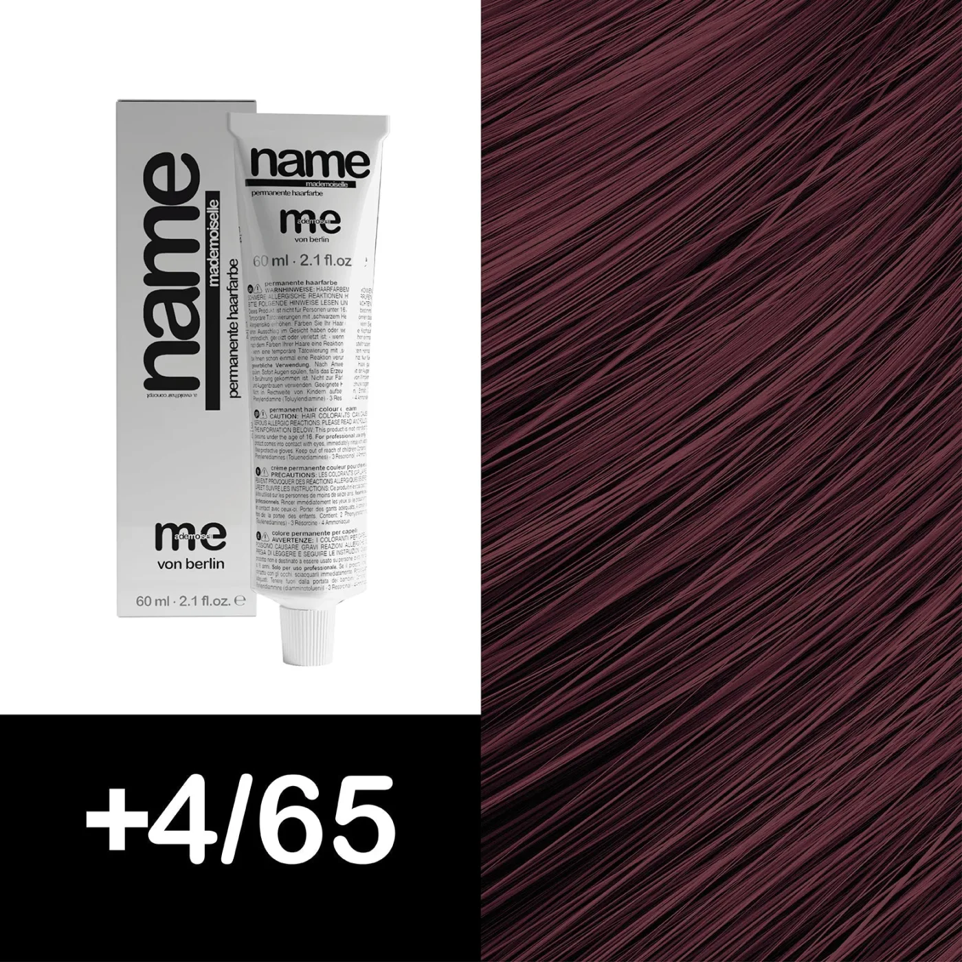MEMADEMOISELLE Стойкая крем-краска NAME FASHION SHADES — модные оттенки — +4/65 — Средний шатен / фиолетовый, махагон, интенсивный - Изображение 1