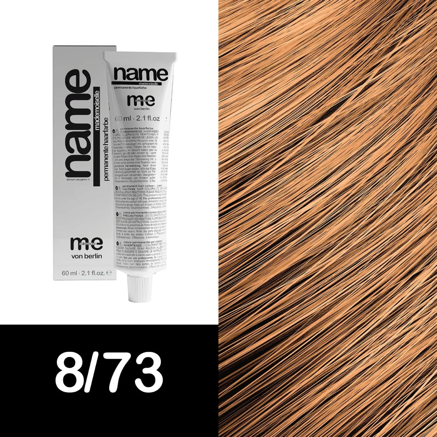 MEMADEMOISELLE Vopsea cremă permanentă NAME BROWN — nuanțe de maro — 8/73 — Blond deschis / maro, auriu - Imagine 1