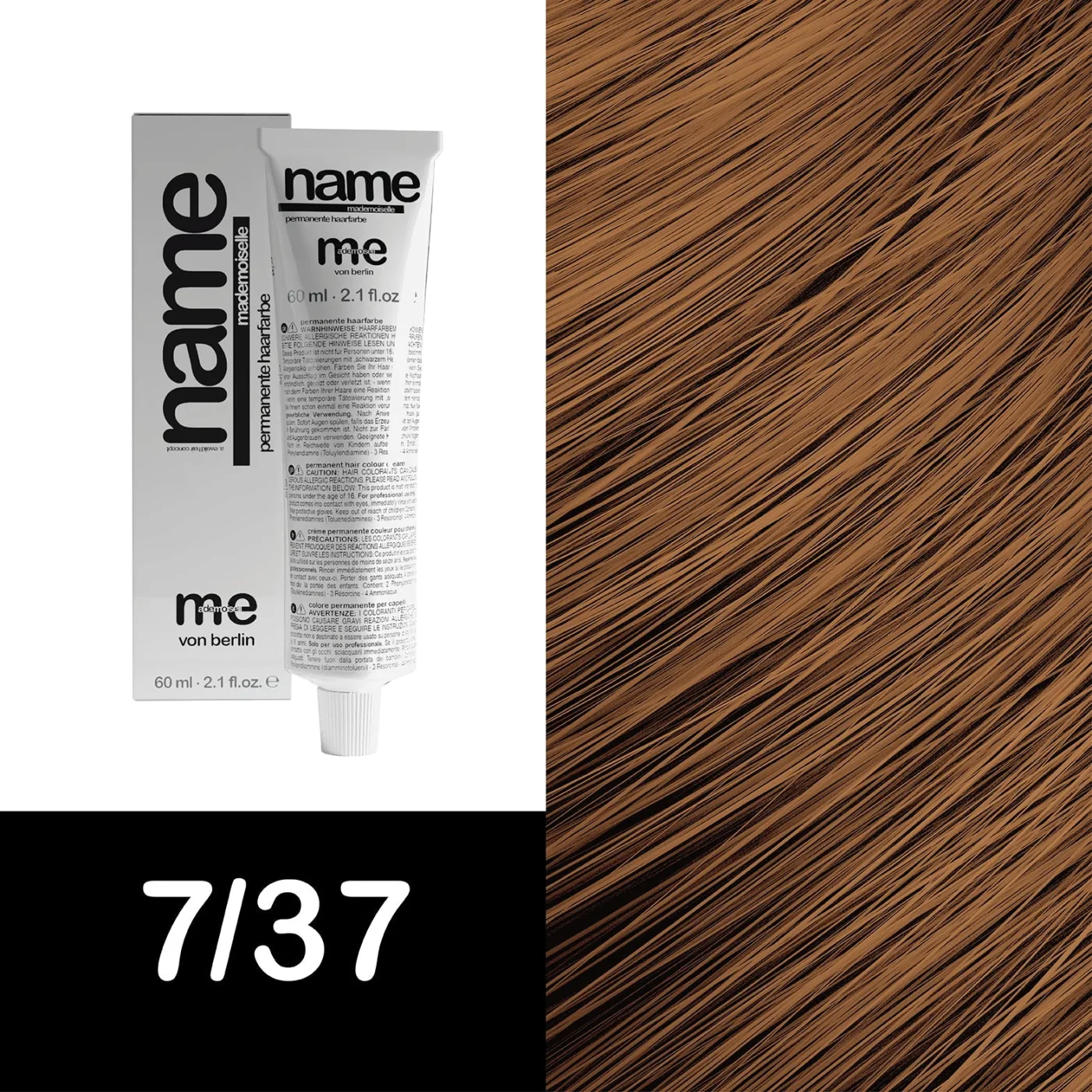 MEMADEMOISELLE Vopsea cremă permanentă NAME GOLD — nuanțe aurii — 7/37 — Blond mediu / auriu, maro - Imagine 1