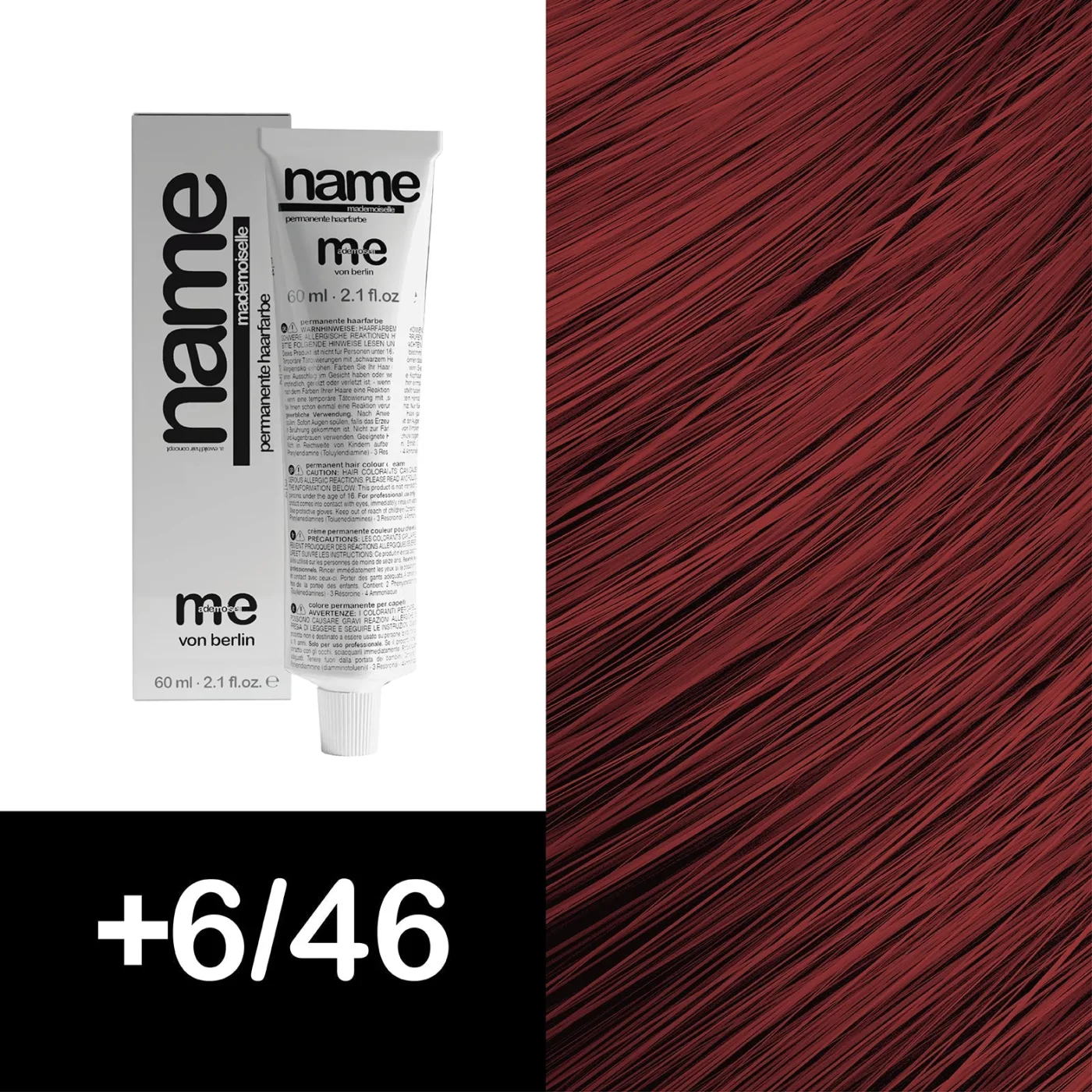 MEMADEMOISELLE Vopsea cremă permanentă NAME FASHION SHADES — nuanțe fashion — +6/46 — Blond închis / roșu, violet, intens - Imagine 1
