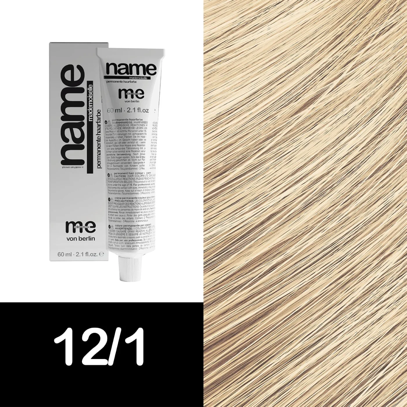 MEMADEMOISELLE Vopsea cremă permanentă NAME SPECIAL BLOND — blonduri speciale — 12/1 — Blond ultra luminos / cenușiu - Imagine 1