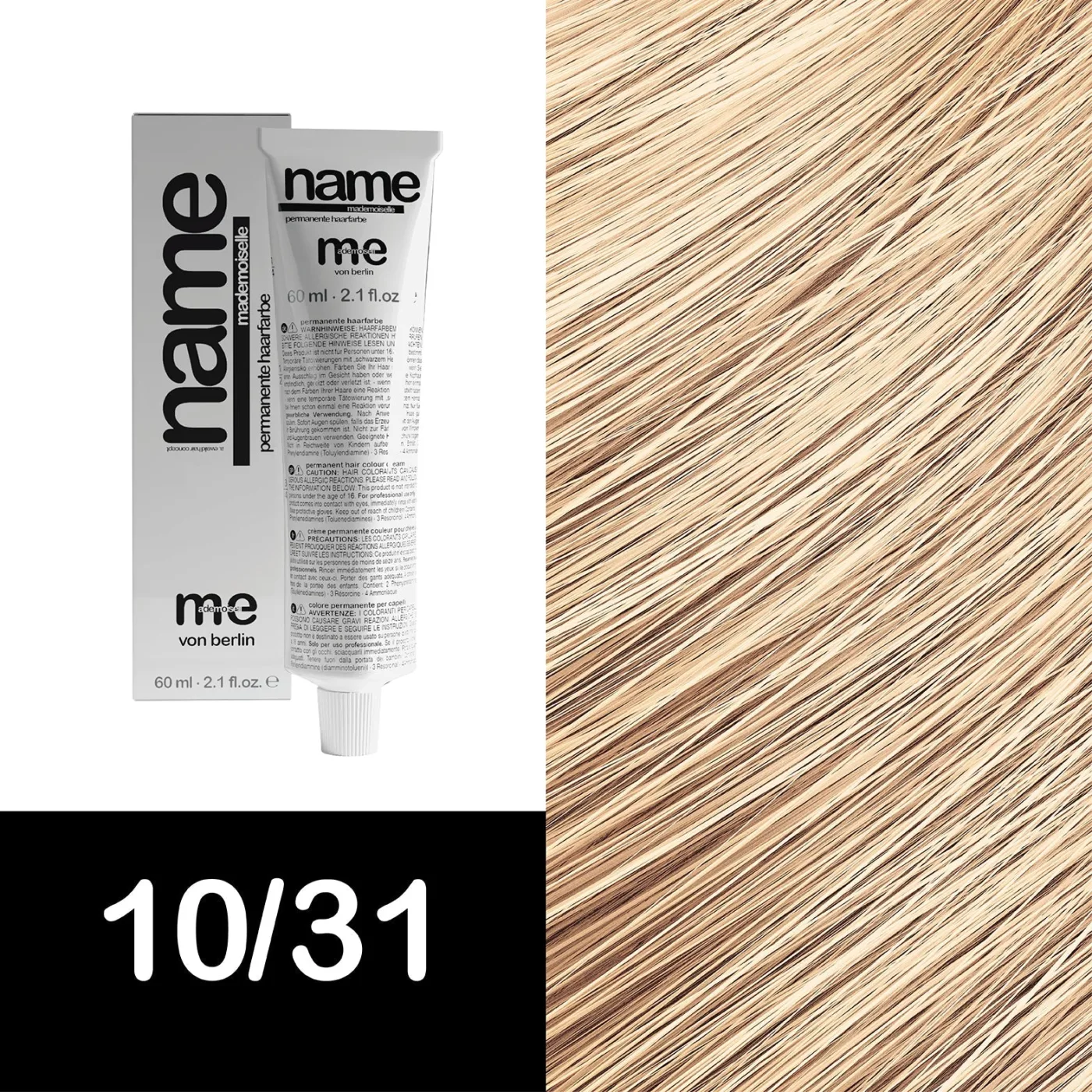 MEMADEMOISELLE Vopsea cremă permanentă NAME GOLD — nuanțe aurii — 10/31 — Blond extra deschis / auriu, cenușiu - Imagine 1