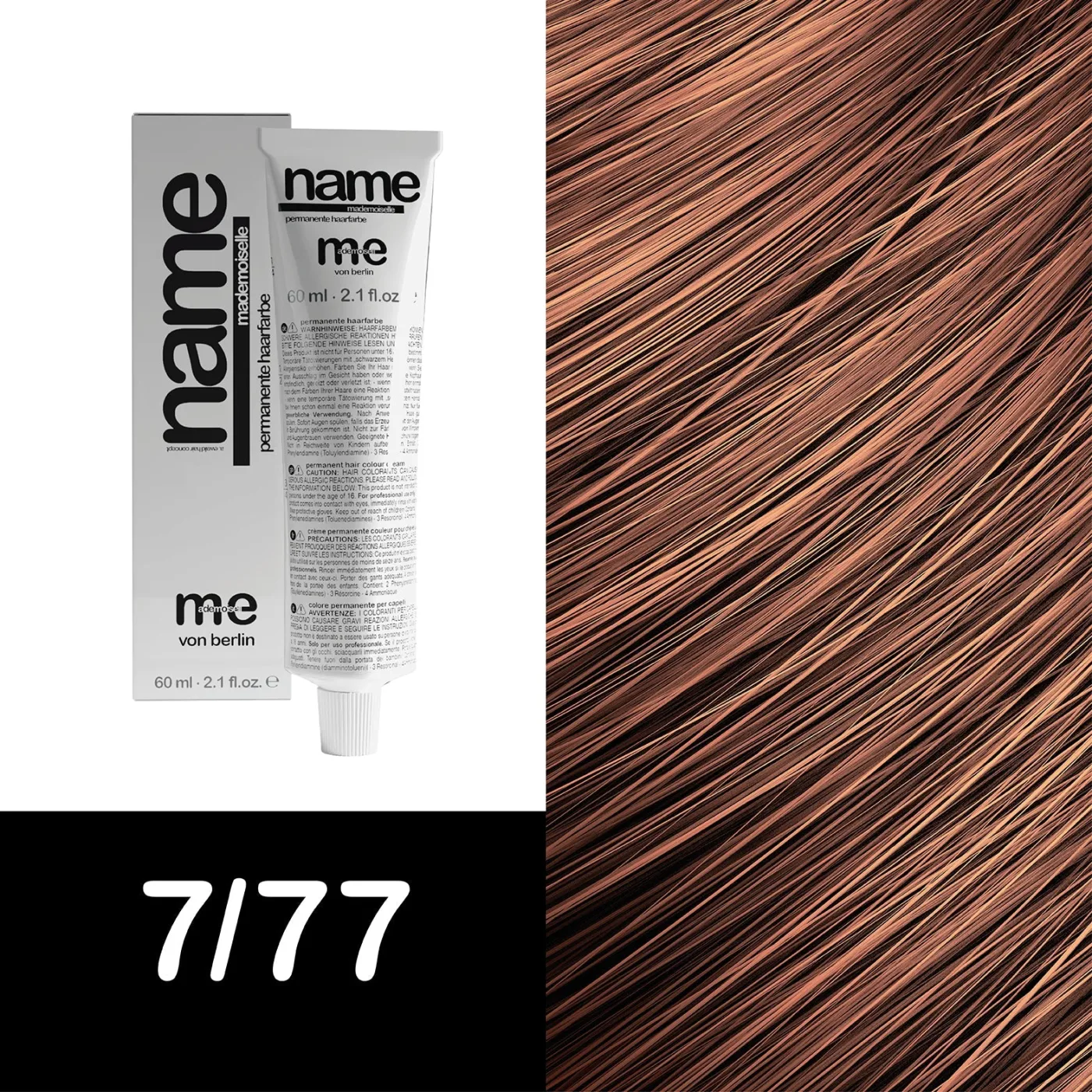 MEMADEMOISELLE Vopsea cremă permanentă NAME BROWN — nuanțe de maro — 7/77 — Blond mediu / maro, intens - Imagine 1