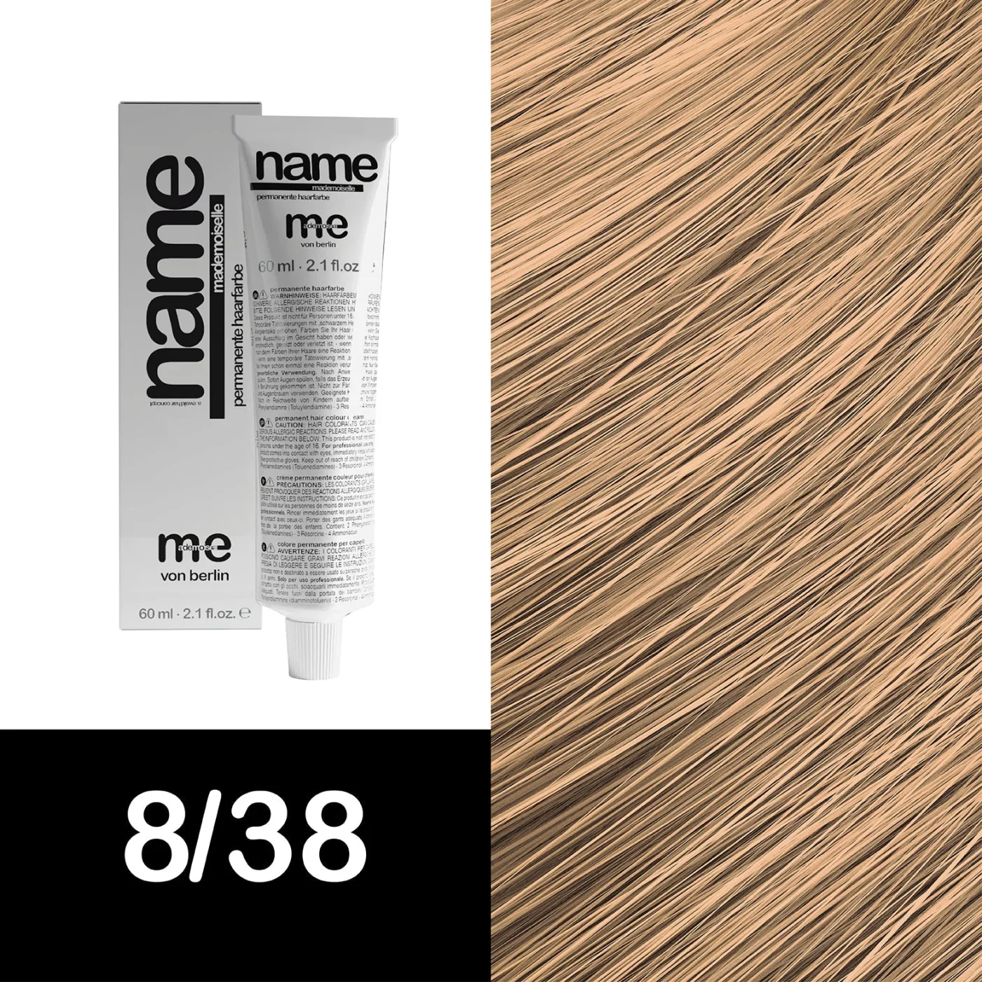 MEMADEMOISELLE Vopsea cremă permanentă NAME GOLD — nuanțe aurii — 8/38 — Blond deschis / auriu, perlat - Imagine 1