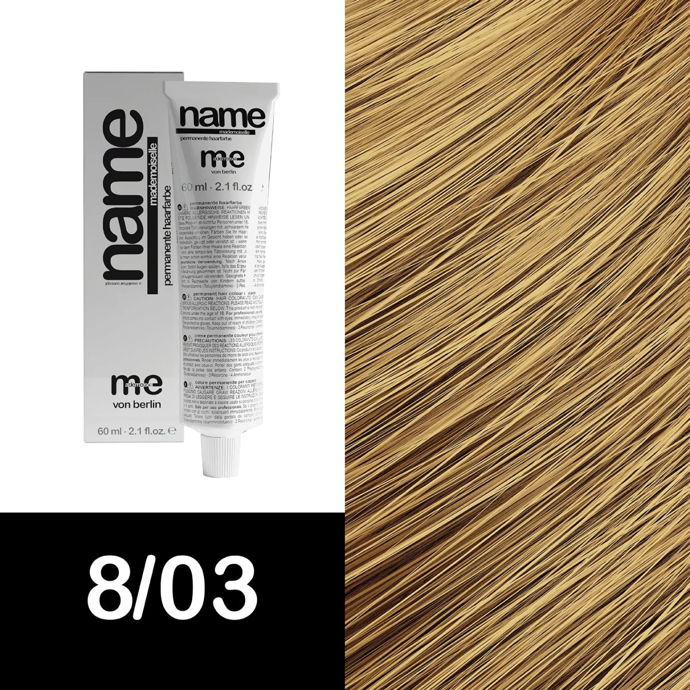 MEMADEMOISELLE Vopsea cremă permanentă NAME NATURAL — nuanțe naturale — 8/03 — Blond deschis / natural, auriu - Imagine 1