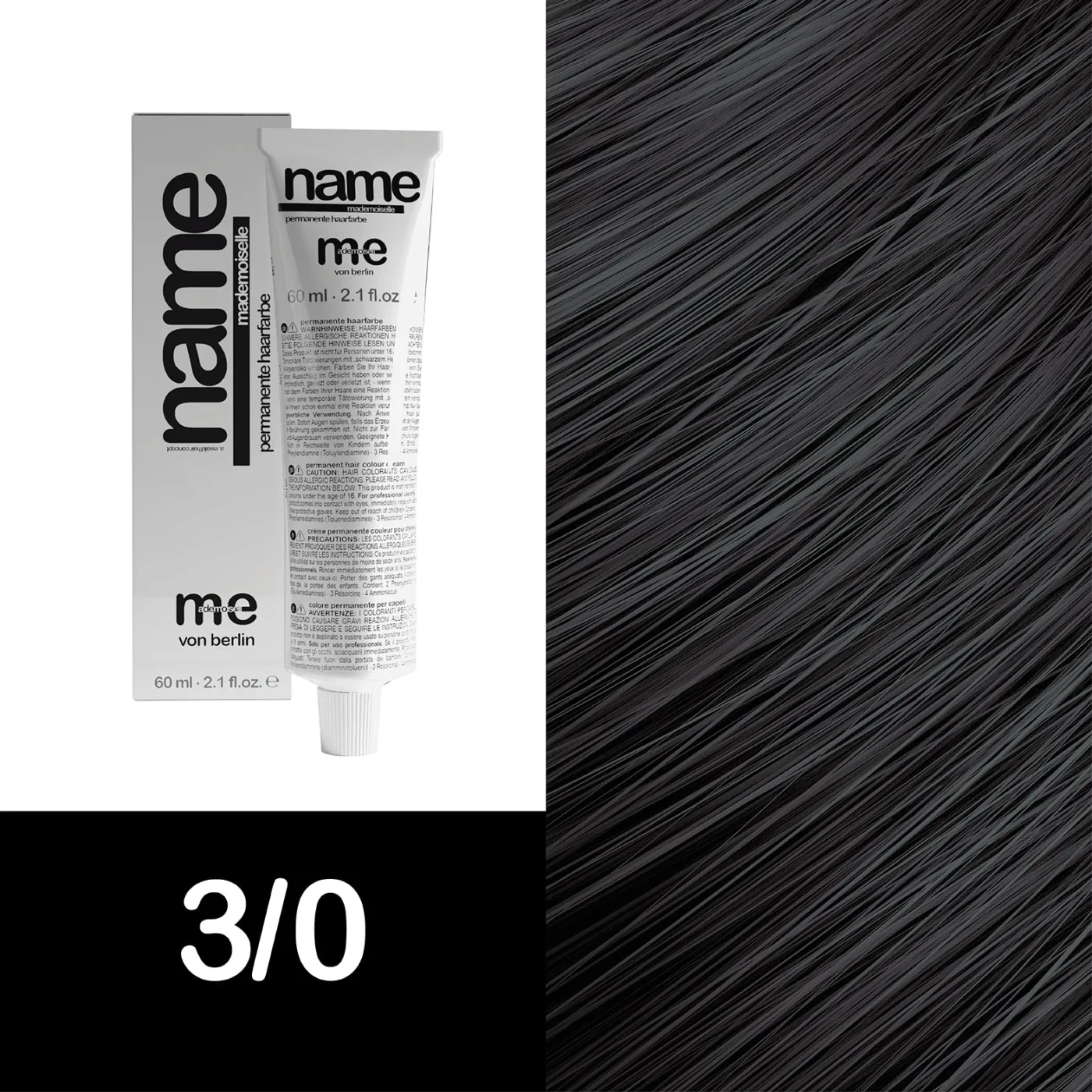 MEMADEMOISELLE Vopsea cremă permanentă NAME NATURAL — nuanțe naturale — 3/0 — Șaten închis - Imagine 1