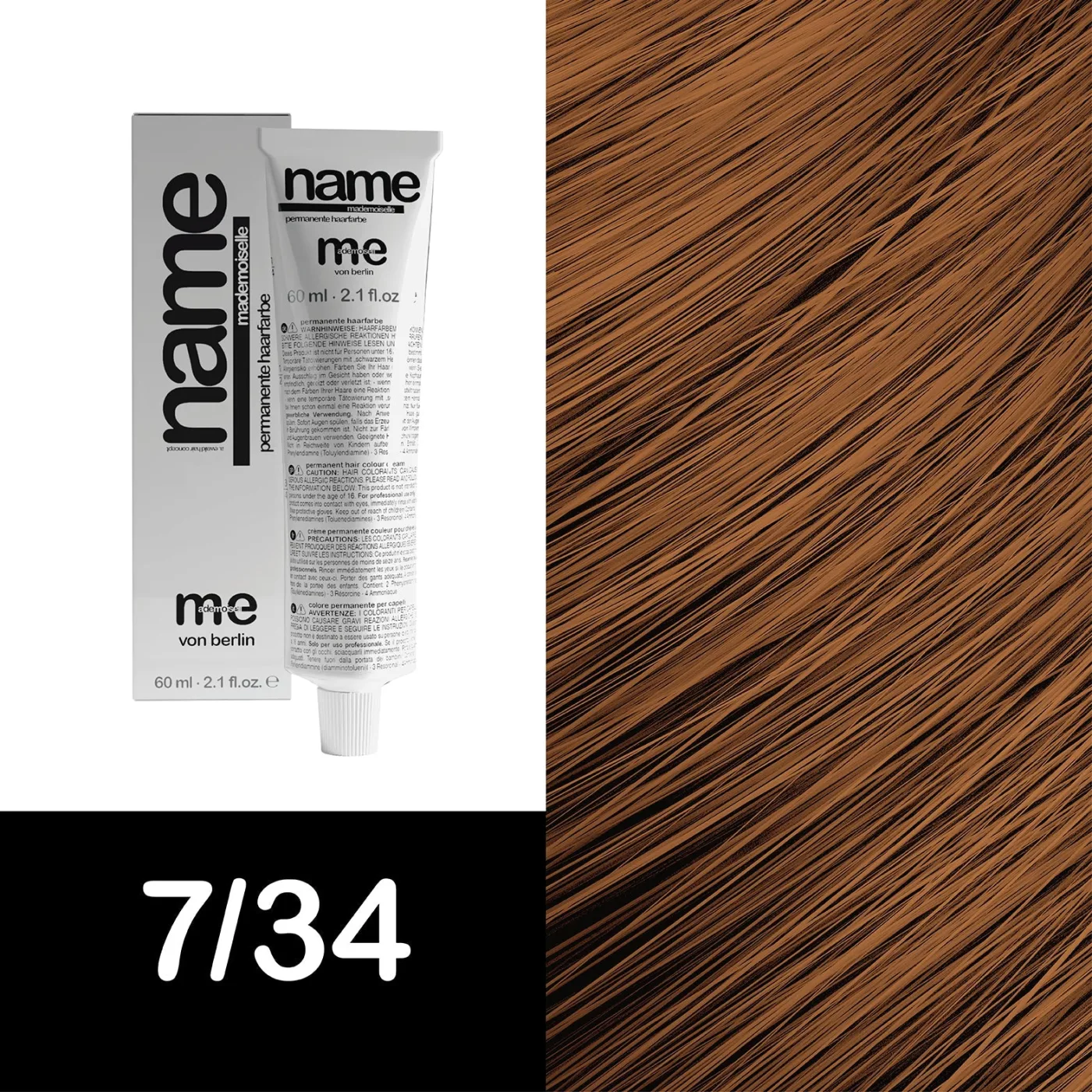 MEMADEMOISELLE Vopsea cremă permanentă NAME GOLD — nuanțe aurii — 7/34 — Blond mediu / auriu, roșu - Imagine 1