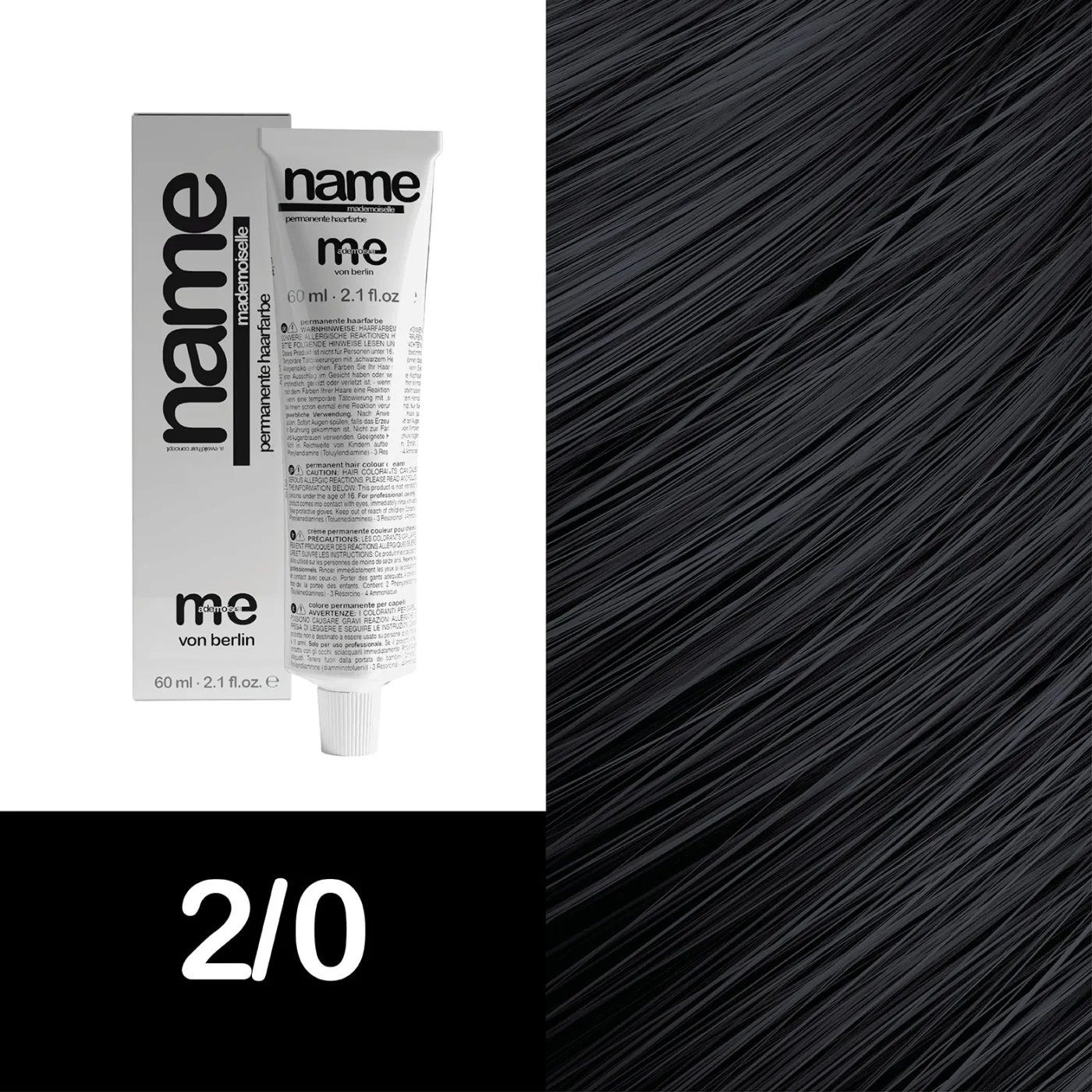 MEMADEMOISELLE Vopsea cremă permanentă NAME NATURAL — nuanțe naturale — 2/0 — Negru - Imagine 1