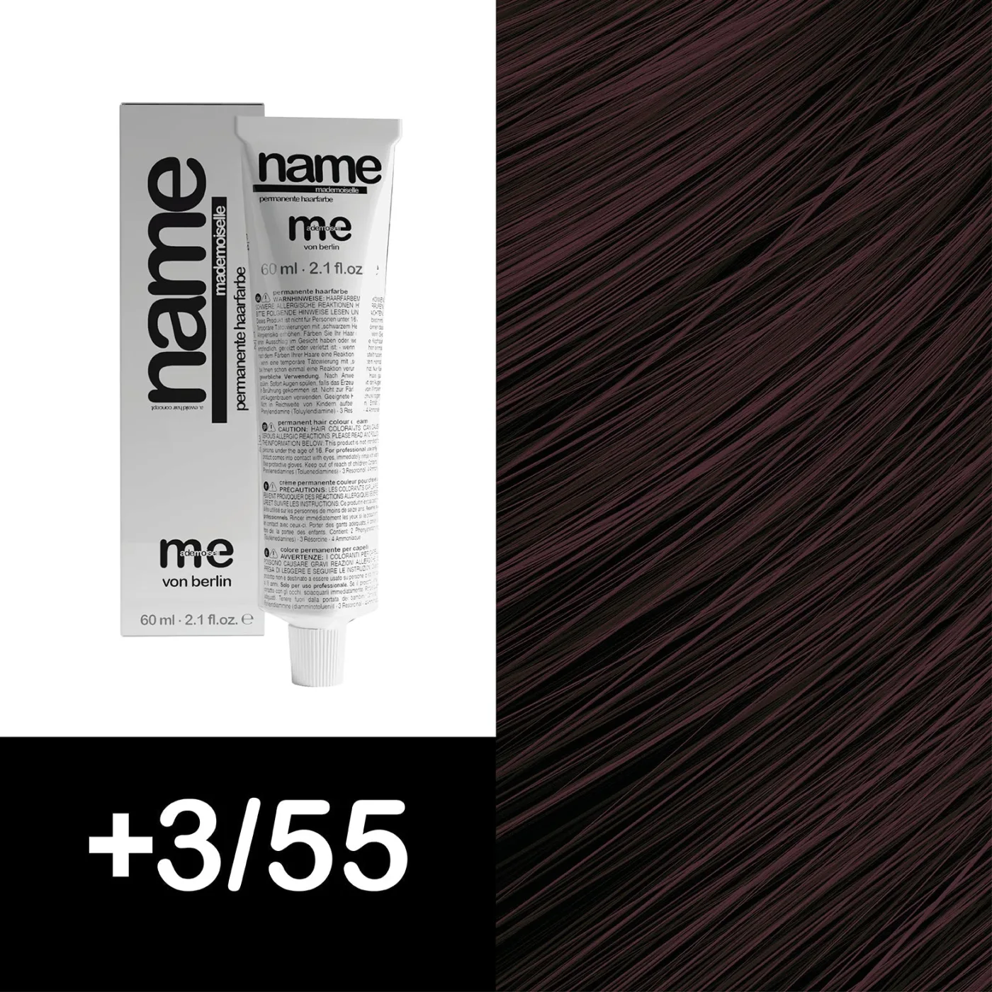 MEMADEMOISELLE Стойкая крем-краска NAME FASHION SHADES — модные оттенки — +3/55 — Тёмный шатен / махагон, интенсивный - Изображение 1